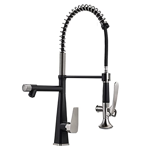 Küchenarmatur, 360 ° drehbar, moderne Feder-Küchenspüle, Wasserhahn mit herausziehbarem Sprühkopf, Messing, Einhandmischbatterie für heißes und kaltes Wasser, Schwarz (Farbe: Schwarz + gebürstet) Küchenarmatur, 360 ° drehbar, moderne Feder-Küchenspüle, Wasserhahn mit herausziehbarem Sprühkopf, Messing, Einhandmischbatterie für heißes und kaltes Wasser, Schwarz (Farbe: Schwarz + gebürstet) von XHFTFNLTI