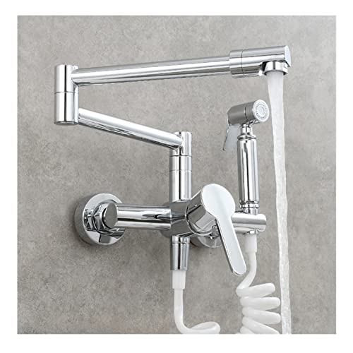 Küchenarmatur, wandmontiert, heiß und kalt, zusammenklappbarer Verlängerungshahn, Kupfer-Küchenarmaturmischer mit Bidet-Wasserhahn, Schwarz (Farbe: Cromo) von XHFTFNLTI