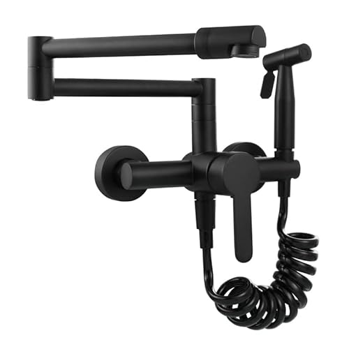Küchenarmatur, wandmontiert, heiß und kalt, zusammenklappbarer Verlängerungshahn, Kupfer-Küchenarmaturmischer mit Bidet-Wasserhahn, Schwarz (Farbe: Nero) von XHFTFNLTI