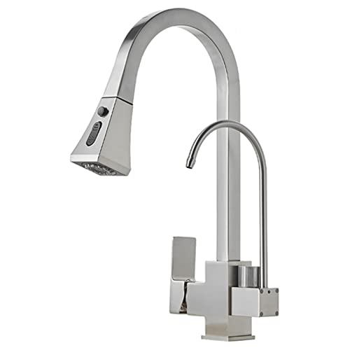 Küchenarmatur mit Trinkwasserhahn, 360 ° schwenkbarer Auslauf, hoher Bogen, ausziehbarer Küchenspüle, Wasserhahn mit 2 Modi, Messing, Einhandgriff, heiß und kalt, Küchenmischbatterie, Schwarz (Farbe von XHFTFNLTI