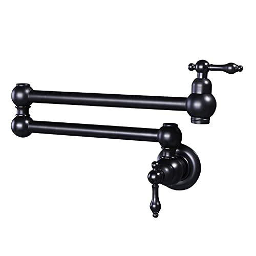 Küchenarmatur schwarz, Wandmontage, einzelner Kalttopffüller, moderner Doppelgriff, einziehbare Küchenspüle Wasserhahn mit Schwenkarm, Messing Einloch-Küchenarmatur von XHFTFNLTI