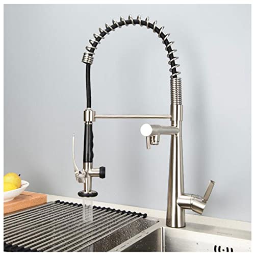 Küchenarmaturen, Küchenarmatur mit herausziehbarem Sprüher, Bifunktionale Feder, kommerzielle Küchenspüle, Einhebel-Einloch-Küchenspüle, Topffüller Wasserhahn für Küchenspüle, Goldbrusse von XHFTFNLTI
