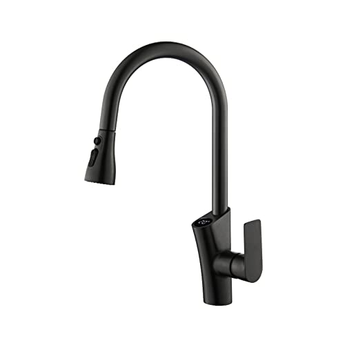 Küchenarmaturen, Messing-Küchenarmatur mit herausziehbarem Sprüher, hoher Bogen, Einhand-Küchenspüle, Küchenspüle, Wasserhahn mit digitaler Temperaturanzeige, 3 Wasserauslassmodi, Wasserhahn für von XHFTFNLTI