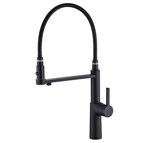 Mattschwarze Küchenarmatur mit herausziehbarem Sprühkopf, 360° drehbar, hoher Bogen, Trinkwasserhahn, moderner Einhebel-Küchenspüle, Messing, Kalt- und Warmwasser-Küchenmischbatterie Mattschwarze Küchenarmatur mit herausziehbarem Sprühkopf, 360° drehbar, hoher Bogen, Trinkwasserhahn, moderner Einhebel-Küchenspüle, Messing, Kalt- und Warmwasser-Küchenmischbatterie von XHFTFNLTI