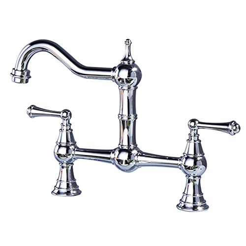 Messing Küchenarmatur, 360° schwenkbar kalt und heiß Küchenarmatur Doppelloch Doppelgriff Küchenspüle Wasserhahn Chrom Finish von XHFTFNLTI