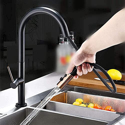 Messing schwarz ausziehbare Küchenspüle Wasserhahn, Einhebel kann um 360 ° gedreht werden Heiß- und Kaltwasserhähne, Waschtischmischer, moderner Stil Messing schwarz ausziehbare Küchenspüle Wasserhahn, Einhebel kann um 360 ° gedreht werden Heiß- und Kaltwasserhähne, Waschtischmischer, moderner Stil von XHFTFNLTI