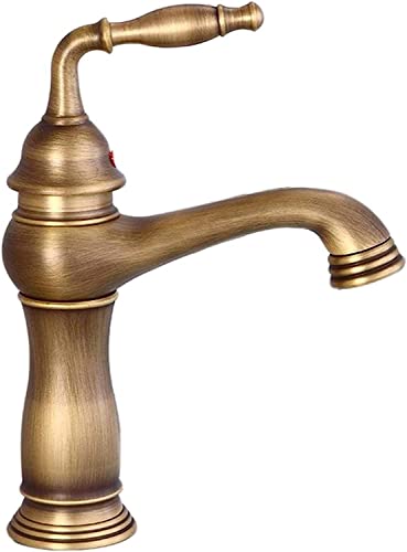 Retro Vollkupfer heiß und kalt Badezimmer Waschbecken Wasserhahn Vintage Ganzmessing Küche Spüle Waschtisch Mischbatterie Antik Restaurant Hotel Club Gemeinschaftlicher Wasserhahn Einloch Einzelgriff von XHFTFNLTI
