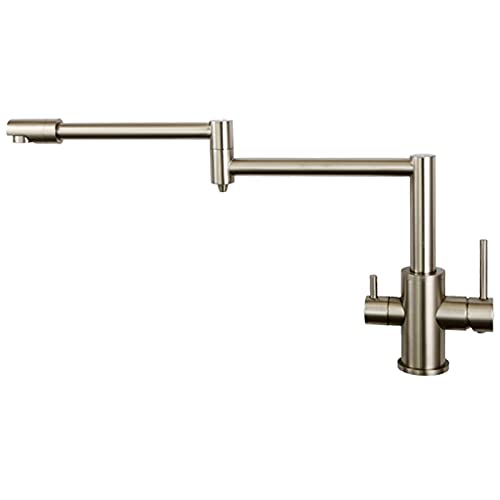 Topffüller, Küchenarmatur mit Trinkwasserhahn, Messing Doppelgriff, Kalt- und Heißmischbatterie, Doppelschwinggelenk, Einloch-Küchenspüle, Wasserhahn mit 360° schwenkbarem Auslauf, Schwarz, hoch Topffüller, Küchenarmatur mit Trinkwasserhahn, Messing Doppelgriff, Kalt- und Heißmischbatterie, Doppelschwinggelenk, Einloch-Küchenspüle, Wasserhahn mit 360° schwenkbarem Auslauf, Schwarz, hoch von XHFTFNLTI