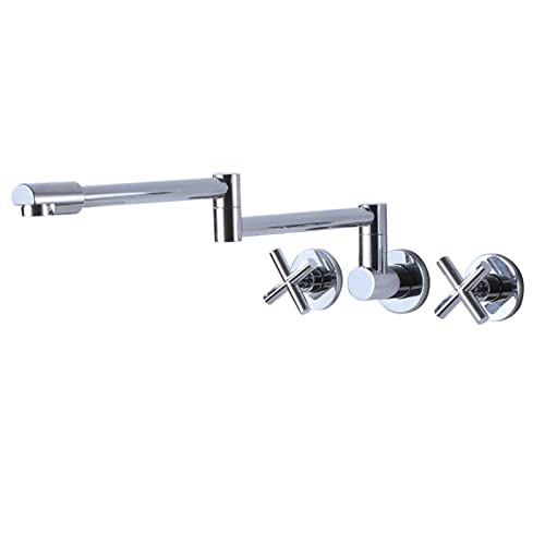 Topffüller Küchenarmatur Wandmontage Messing Küchenspüle Wasserhahn mit Doppelschwingarmen, moderner Doppelgriff einziehbarer Küchenarmatur für heißes und kaltes Wasser, Schwarz (Farbe: Cromo) von XHFTFNLTI