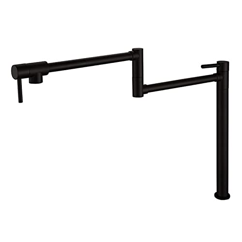 Topffüller Wasserhahn, Deckmontierter faltbarer Küchenspüle Wasserhahn mit Doppelgelenk-Schwenkarm, Zwei-Griff-Einloch-Küchenarmatur, Messing einzelner kalter Küchen-Topffüller, Schwarz (Farbe: Nero) von XHFTFNLTI