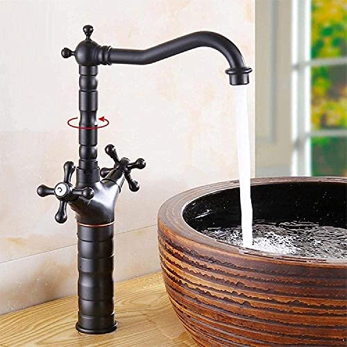 Waschbeckenarmatur Badezimmer Wasserhahn Heiß Kalt Wasserhahn Antik Messing Retro Waschbecken Mischbatterie Deck Montiert Vintage Küche Wasserfall Mischbatterie Schwarz 5 Waschbecken von XHFTFNLTI