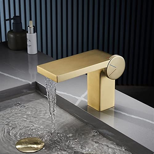 Wasserhähne, Waschtisch-Mischbatterie, gebürsteter Messinghahn, Wasserfall-Spültischmischer, heiß und kalt, Einhebel-Waschbeckenarmatur, gebürsteter quadratischer Kran für Badezimmer, Küche (Farbe von XHFTFNLTI