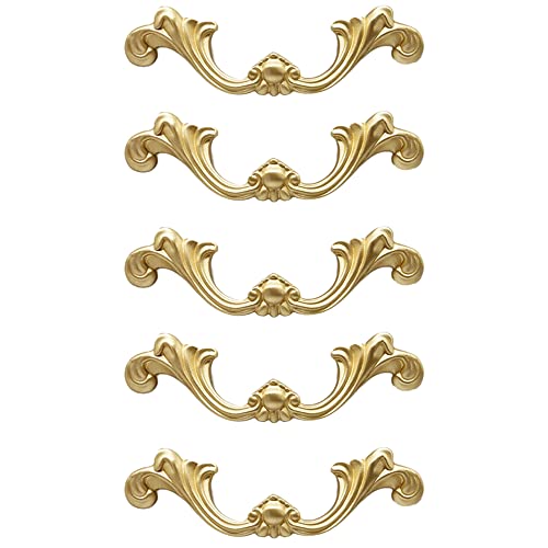 XHFTFNLTI Schubladengriffe, Küchengriff, Messing, Lochmitte, 96 mm, goldfarbener Möbelgriff mit Schrauben für Kleiderschrank, Schuhschrank, Kommode, Weinschrank (Lochmitte 96 mm), 5 Stück von XHFTFNLTI
