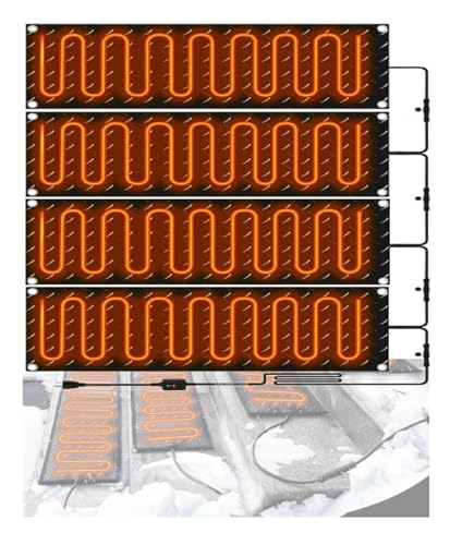 Beheizte Schneeschmelzmatten for Eingänge, Rutschfeste Heizmatten for Treppenstufen, Mit 1,52 m Netzkabel Schneeschmelzmatten Beheizte Außenmatten zur Schneeräumung im Winter(Black-4 Pcs,10inx35.4in) von XHHBS