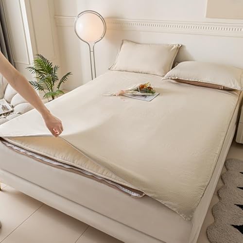 Futon-Matratzenbezug mit Reißverschluss, Matratzenauflage, japanischer Futon-Matratzenbezug for Bodenmatratzen, Gäste-Tatami-Matratzenbezug, waschbarer Schlafmattenschutz(Curry,90x200cm(35x79inch)) von XHHBS