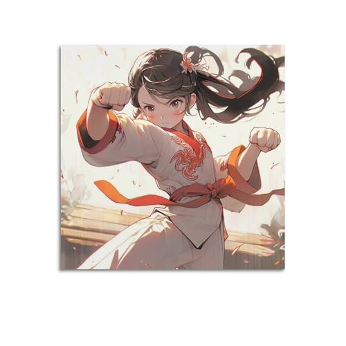 XHHOKA Kung-Fu-Poster, Junges Mädchen, das Kung-Fu übt, dekorative Leinwand, Wand- und Kunstposter, Gemälde, 40 x 40 cm von XHHOKA