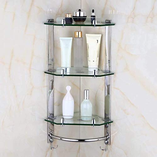 XHKJGS Edelstahl -Badezimmer -Eckregale mit Glasregal und Handtuchregal 3 -Tier -Silberregal von XHKJGS
