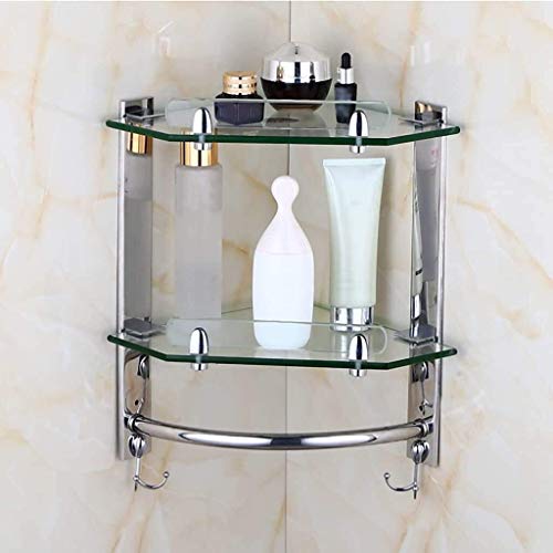 XHKJGS Edelstahl -Badezimmerecke Glassockel mit Handtuchregal für Dusche 2 Tier Silberne Regal von XHKJGS