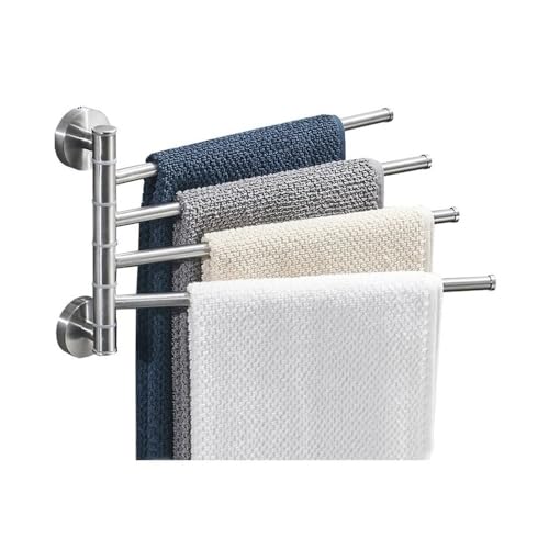 XHKJGS Edelstahl Badezimmerregale mit 4 Handtuchstangen Wandmontage Schwenkhandtuchregal für Badezimmer Sparende Design ohne Bohrungen über Toilettenhandtuchhalter erforderlich. von XHKJGS