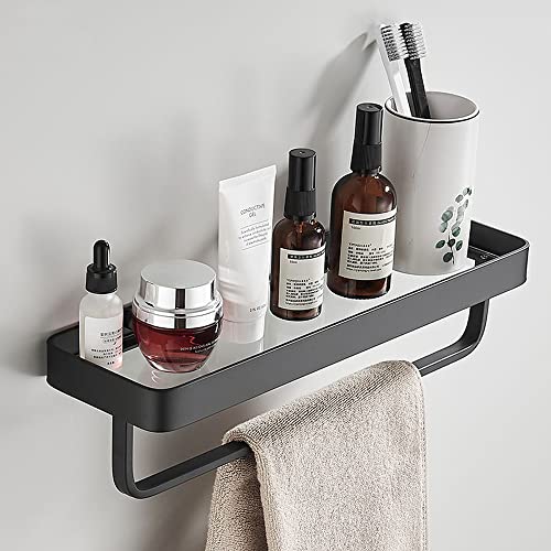 XHKJGS Glas Badezimmerregal 40 cm Wand mit Handtuchstange Temperiertes Glas Rechteck -Dusch Organizer Aluminium Finish von XHKJGS