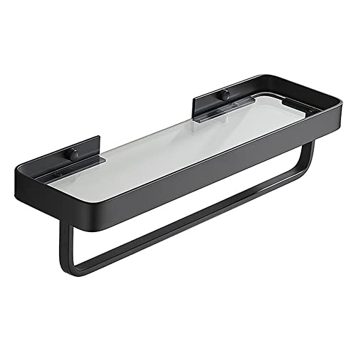 XHKJGS Glasduschregal mit Handtuchstange Wandmontage Badezimmerregale 30 cm getempertes Glas Rechteckiges Aluminium Finish von XHKJGS