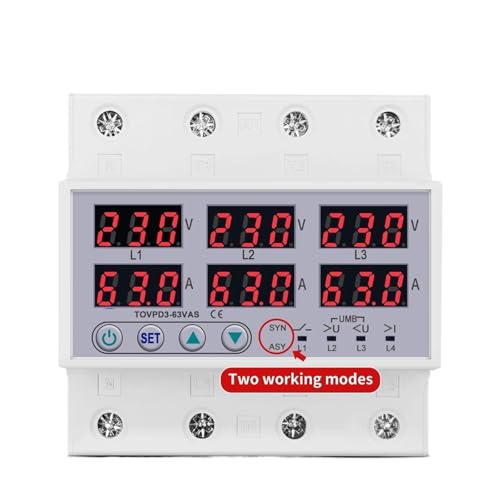 3 Phase 63A Din rail adjustable Over Under Voltage current limit protection Relay Protector SYN ASYNC Synchronous Asynchronous von XHKUJJFZB