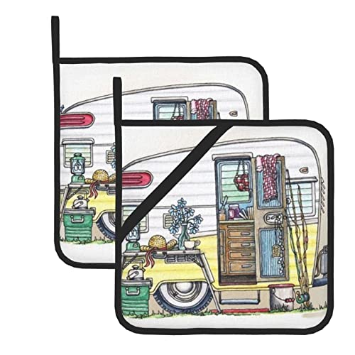 Happy Campers Topflappen, quadratisch, isoliert, 20,3 x 20,3 cm, zweiteiliges Set von XHLXZYM