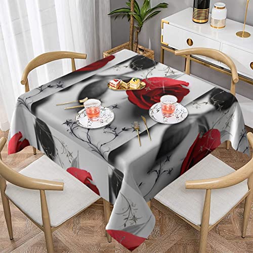 Rote Rosen-Tischdecke, 152,4 x 152,4 cm, waschbar, runde Polyester-Tischdecke, perfekt für Buffet-Tische, Partys, Urlaubsessen usw. von XHLXZYM