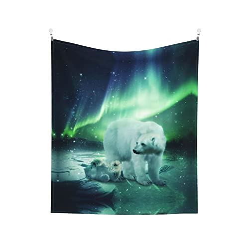 XHLXZYM Northern Lights Eisbär-Wandteppich, Wandbehang, Schlafzimmer, Wohnzimmer, Stoff, Heimdekoration, ästhetischer Wandteppich, 152 x 130 cm von XHLXZYM
