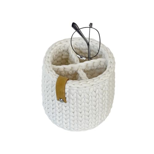 XHMQYC Brillenhalter, 4 Abschnitte für Nachttisch, Schreibtisch, Boho-Dekor, Brillen-Halter, mit Plüsch gefüttert, Brillenhalter, Ständer für Büro, Organizer, 4-in-1 Augenglas-Etui, Weiß von XHMQYC