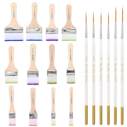 18 Stück Pinselset Malerbedarf, Breit Flachpinsel Set mit Holzgriffe KüNstlerpinsel Malerpinsel Lackierpinsel Lasurpinsel Set für Acrylmalerei Malen Pinselset von XHNKEG
