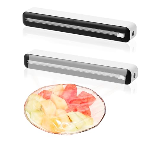2 Stück Frischhaltefolien Spender, Wand-Folienschneider Saugnäpfe Folienspender Haushalt Folienabroller mit Bidirektionale Schiebe Cutter für Küche (Schwarz) von XHNKEG