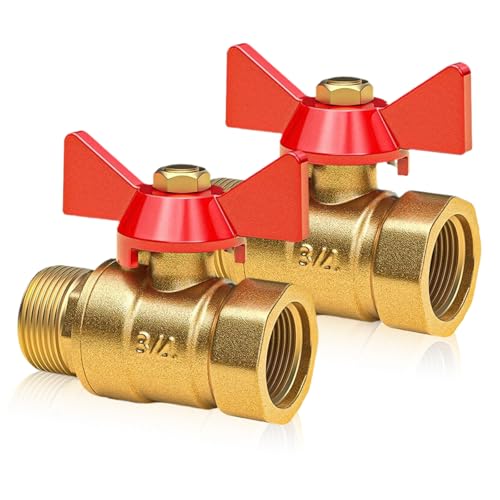 2 Stück Messing Kugelhahn, Absperrhahn 3/4 Zoll Absperrventil AußEngewinde Messing mit FlüGelgriff Rotem Wasserabsperrventil für Wasser mit Wasserleitungen von XHNKEG