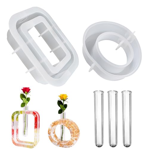 2 Stück Silikonform Vase, 3 Stück Acryl Reagenzgläsern Diy Harz Formen Kreative Vasenanordnung für Hydroponik Pflanzen Stecklinge Vasenherstellung Dekoration von XHNKEG
