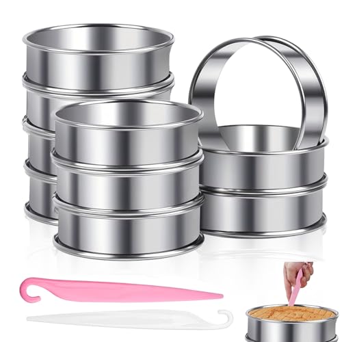 Pancake Form, Dessertringe Förmchen Dessertringe 10x10cm Backring Edelstahl Tortenringe Mousse Tartelette Förmchen Leicht Entformbare mit Kuchenausstecher für Pfannkuchen Eier Muffins von XHNKEG