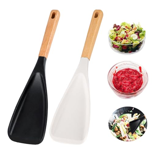 Silikon Löffel, 2 in 1 Multifunktionslöffel Matte Silikonschaufel Antihaft Kochlöffel Hitzebeständiger Spatel Zum Küche Mischen Servieren (Schwarz+Weiß) von XHNKEG