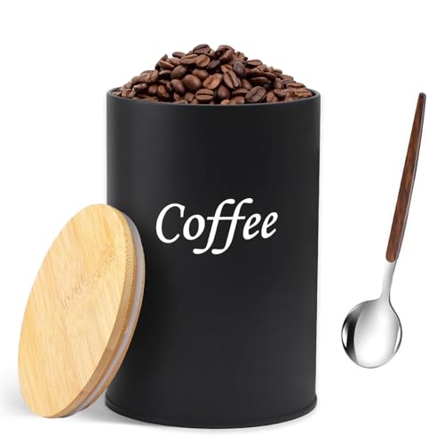XHNKEG Kaffeedose Luftdicht, Kaffeedose Schwarz Kaffeebohnen Aufbewahrung 500ML Kaffeebohnen Behälter Kaffeebehälter kaffeedose mit Bambusdeckel und Kaffeelöffel von XHNKEG