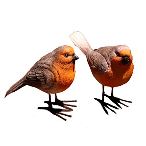 XHONG 2 x Gartenfiguren aus Kunstharz, Rotkehlchen-Vogelfiguren, Simulationstierfiguren für Rasen, Gartendekoration von XHONG