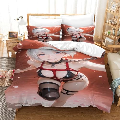 XHSMSHWY Anime Girl 3D Gedruckter Bettbezug Set Bettwäschegarnitur Für Kinder Mädchen Jungen Weich Microfaser Reissverschluss Und Kissenbezüge Bettwäsche 3 Teilig Double（200x200cm） von XHSMSHWY
