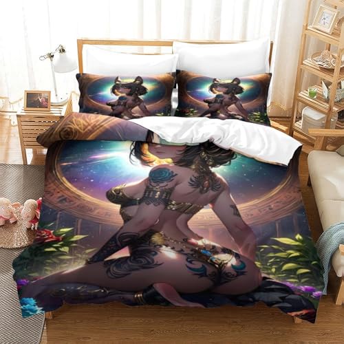 XHSMSHWY Anime Girl 3D Gedruckter Bettbezug Set Bettwäschegarnitur Mädchen Junge Kinder Und Kissenbezüge Bettwäsche Weich Microfaser Reissverschluss 3 Teilig King（220x240cm） von XHSMSHWY
