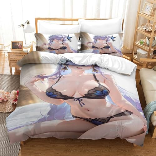 XHSMSHWY Anime Girl 3D Gedruckter Bettbezug Set Für Kinder Mädchen Jungen Bettwäschegarnitur Weich Microfaser Bettwäsche Reissverschluss Und Kissenbezüge 3 Teilig Double（200x200cm） von XHSMSHWY