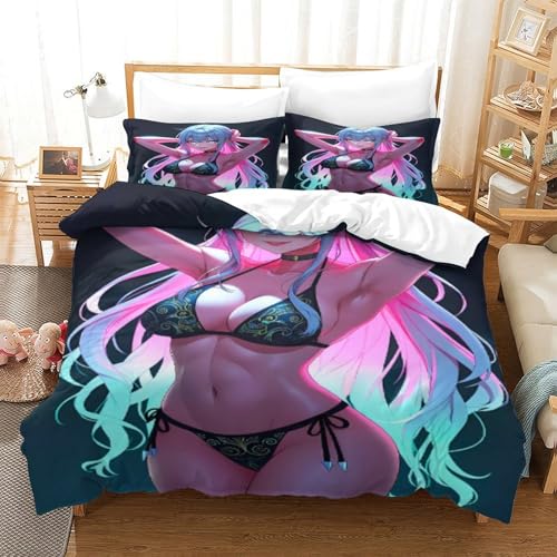 XHSMSHWY Anime Girl 3D Gedruckter Bettbezug Set Für Kinder Mädchen Jungen Bettwäschegarnitur Weich Microfaser Bettwäsche Reissverschluss Und Kissenbezüge 3 Teilig King（220x240cm） von XHSMSHWY