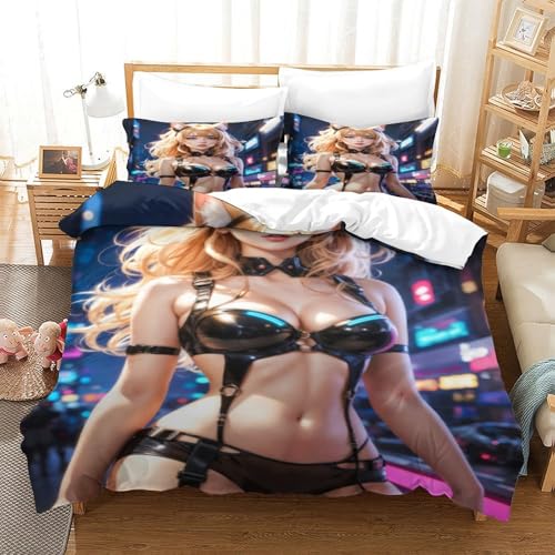 XHSMSHWY Anime Girl 3D Gedruckter Bettbezug Set Für Kinder Mädchen Jungen Bettwäschegarnitur Weich Microfaser Reissverschluss Bettwäsche Und Kissenbezüge 3 Teilig Double（200x200cm） von XHSMSHWY