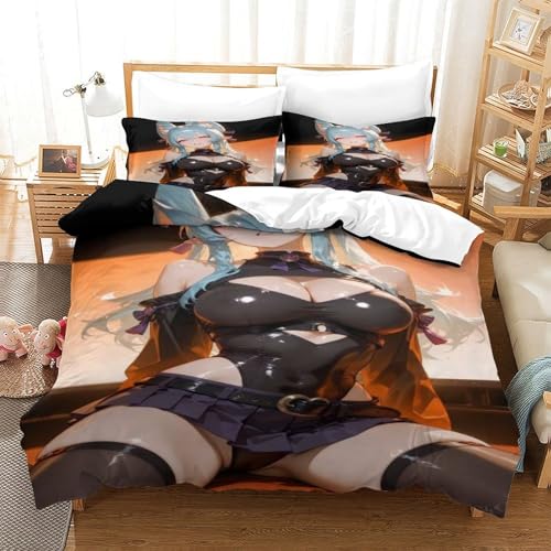 XHSMSHWY Anime Girl 3D Gedruckter Bettwäschegarnitur Bettbezug Set Für Kinder Mädchen Jungen Weich Microfaser Reissverschluss Und Kissenbezüge Bettwäsche 3 Teilig Double（200x200cm） von XHSMSHWY