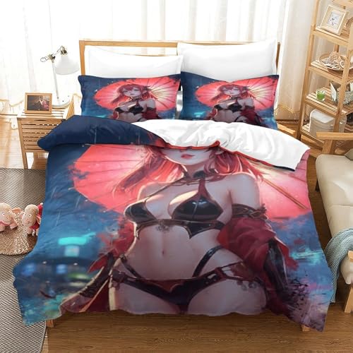 XHSMSHWY Anime Girl 3D Gedruckter Mädchen Junge Kinder Bettwäschegarnitur Bettbezug Set Reissverschluss Und Kissenbezüge Bettwäsche Weich Microfaser 3 Teilig King（220x240cm） von XHSMSHWY