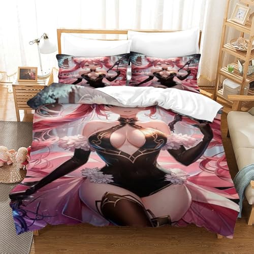 XHSMSHWY Anime Girl Bettbezug Set Bettwäschegarnitur 3D Gedruckter Für Kinder Mädchen Jungen Reissverschluss Bettwäsche Und Kissenbezüge Weich Microfaser 3 Teilig King（220x240cm） von XHSMSHWY