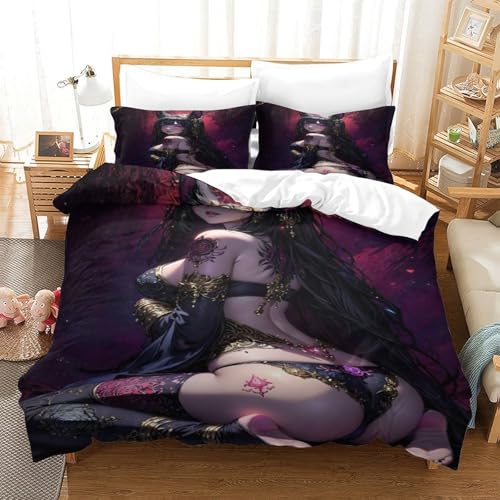 XHSMSHWY Anime Girl Bettbezug Set Bettwäschegarnitur Für Kinder Mädchen Jungen 3D Gedruckter A Beauty Und Kissenbezüge Weich Microfaser Reissverschluss Bettwäsche 3 Teilig Double（200x200cm） von XHSMSHWY