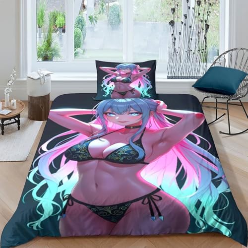 XHSMSHWY Anime Girl Bettbezug Set Für Kinder Mädchen Jungen 3D Gedruckter Bettwäschegarnitur Und Kissenbezüge Bettwäsche Weich Microfaser Reissverschluss 3 Teilig Single（135x200cm） von XHSMSHWY