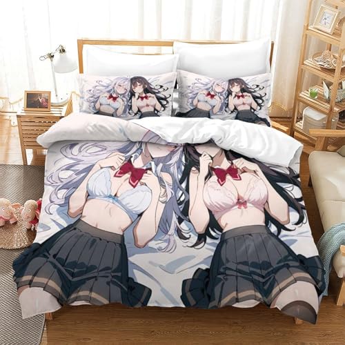 XHSMSHWY Anime Girl Bettbezug Set Für Kinder Mädchen Jungen 3D Gedruckter Bettwäschegarnitur Und Kissenbezüge Weich Microfaser Bettwäsche Reissverschluss 3 Teilig King（220x240cm） von XHSMSHWY