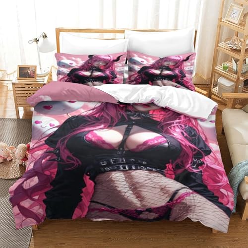 XHSMSHWY Anime Girl Bettbezug Set Mädchen Junge Kinder Bettwäschegarnitur 3D Gedruckter Bettwäsche Weich Microfaser Und Kissenbezüge Reissverschluss 3 Teilig King（220x240cm） von XHSMSHWY